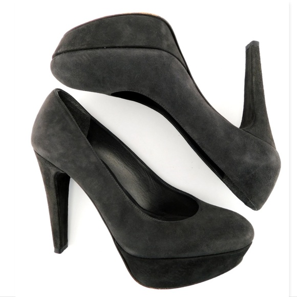 STUART WEITZMAN Gray Suede Leather Platform Heel Pumps 6 - Picture 5 of 8